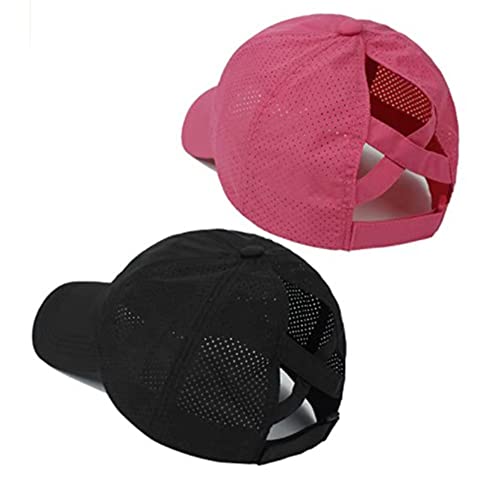 ROTEMADEGG Baseballkappe für Damen, Pferdeschwanz, schnell trocknend, Netzstoff, Rosa + Schwarz, 2 Stück von ROTEMADEGG