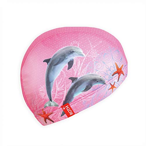 ROTH Badekappe aus Stoff für Kinder von 4-9 Jahren, Mädchen - Motiv 'Delfin' - rosa von ROTH