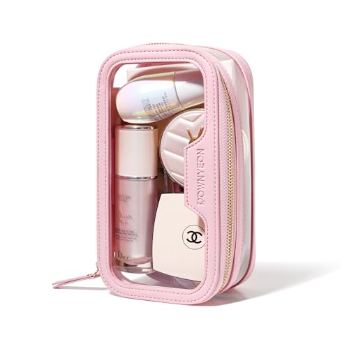 ROWNYEON CLear Kulturbeutel, klein, wasserdicht, Reise-Make-up-Tasche für Damen, transparente Kosmetiktasche, tragbarer Make-up-Koffer, Organizer (Rosa) 7, Pink von ROWNYEON