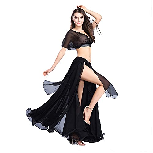 ROYAL SMEELA Bauchtanz Rock Top Damen Bauchtanz Kostüm Set für Frauen Sexy Schlitz Tanzen Chiffon Rock und Top Bauchtanz Outfit Kleid Oberteil Röcke Anzug von ROYAL SMEELA