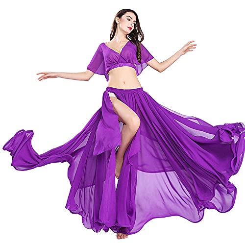 ROYAL SMEELA Bauchtanz Rock Top Damen Bauchtanz Kostüm Set für Frauen Sexy Schlitz Tanzen Chiffon Rock und Top Bauchtanz Outfit Kleid Oberteil Röcke Anzug von ROYAL SMEELA