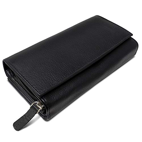 ROYALZ 'Orelia' Vintage Leder Geldbörse für Damen Portemonnaie groß mit vielen Fächern RFID-Blocker Brieftasche Querformat, Farbe:Schwarz ROYALZ 'Orelia' Vintage Leder Geldbörse für Damen Portemonnaie groß mit vielen Fächern RFID-Blocker Brieftasche Querformat, Farbe:Schwarz von ROYALZ