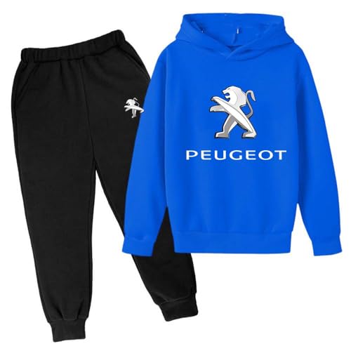 RPENGYAO Kinder Jogginganzug Sets P-Eugeot Hoodie+Hose Sets, Jungen Und Mädchen Trainingsanzug Sportanzug Baumwolle Sportbekleidung Kapuzenjacke + Sporthose, 110, Blue von RPENGYAO