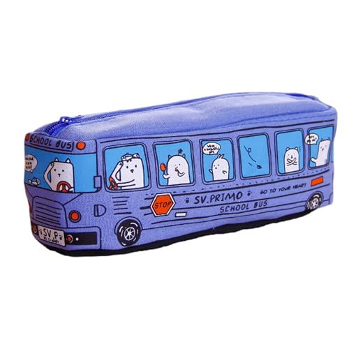 RPFROP Federmäppchen, Cartoon-Bus, Federmäppchen, Segeltuch, großes Fassungsvermögen, Reißverschluss, Reise-Schreibwaren-Tasche für Studenten, Kinder, Schule, blau, Federmäppchen von RPFROP