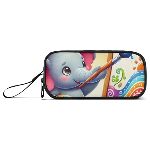 RPLIFE Elephant Painting Basic Pencil Pouch, Pencil Bag with Compartments, Pencil Pouch Canvas von RPLIFE