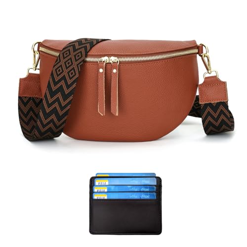 RQJZ umhängetasche damen bauchtasche damen leder crossbody bag damen stylisch gürteltasche damen hüfttasche damen mit 5cm breiter gurt Kupferbraun von RQJZ