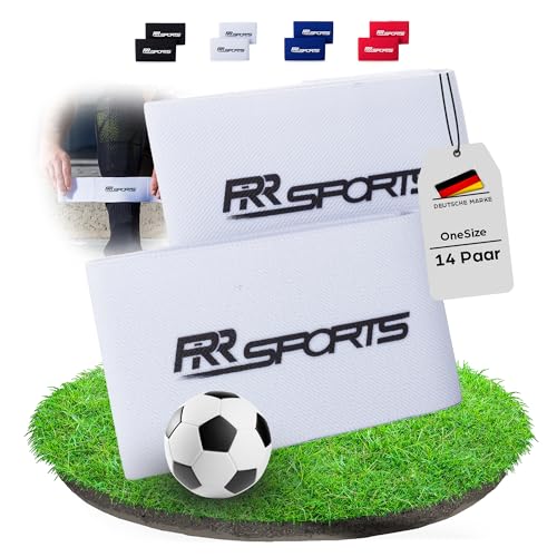 RR Sports - Schienbeinschonerhalter 14er Set Fußball für Herren und Damen weiß, Fussball Schienbeinschoner Halter für Stutzen, Stutzenhalter für Fußballstutzen, Stutzenband Halterung als Tape Ersatz von RR Sports