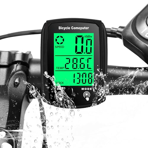 Fahrradcomputer Universal 19 Funktionen IP54 Wasserdicht Fahrrad Tacho Kilometerzähler Kabelgebundener Fahrradcomputer Touchscreen mit LCD-Hintergrundbeleuchtungsdisplay Auto Start/Stop für MTB von RRICHH