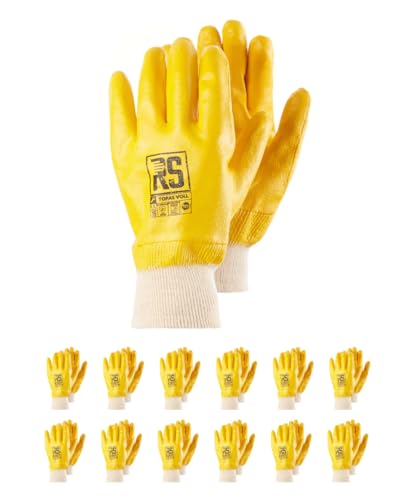 RS TOPAS VOLL/Nitrilhandschuhe mit Baumwolleinsatz/Arbeitshandschuhe aus Nitril/Schützender Nitrilbeschichtet/Größe 09, 12 Paar/Gelb Weiß/Montagehandschuhe/system R-HyTrix RS TOPAS VOLL/Nitrilhandschuhe mit Baumwolleinsatz/Arbeitshandschuhe aus Nitril/Schützender Nitrilbeschichtet/Größe 09, 12 Paar/Gelb Weiß/Montagehandschuhe/system R-HyTrix von RS
