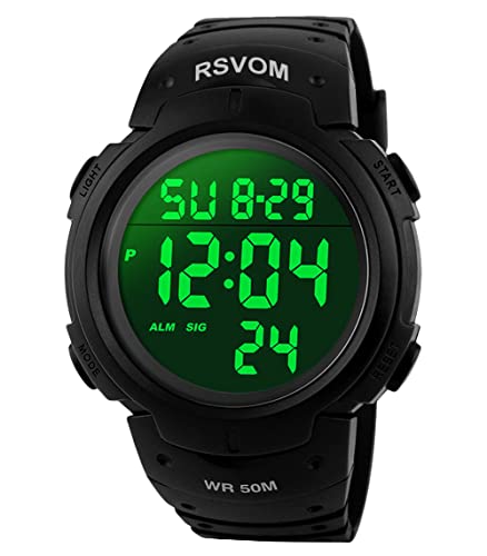 RSVOM Herren Digital Quarz Uhren mit Schwarz Silikon Armband 50M Wasserdicht Big Face Sport Armbanduhr mit Wecker Stoppuhr mit LED-Hintergrundbeleuchtung Digitaluhren für Männer RSVOM Herren Digital Quarz Uhren mit Schwarz Silikon Armband 50M Wasserdicht Big Face Sport Armbanduhr mit Wecker Stoppuhr mit LED-Hintergrundbeleuchtung Digitaluhren für Männer von RSVOM