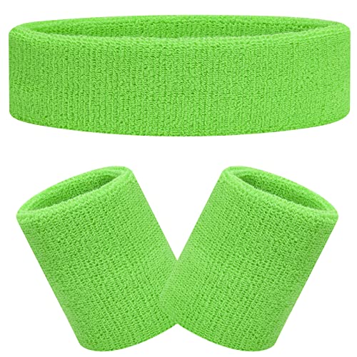 RSXING 3-teiliges Schweißband Set grün Sportstirnband Handgelenk Schweißbänder Frottee Sporttraining Basketball-Armband Stirnbänder Feuchtigkeitstransport Schweiß absorbierendes Stirnband für Unisex von RSXING