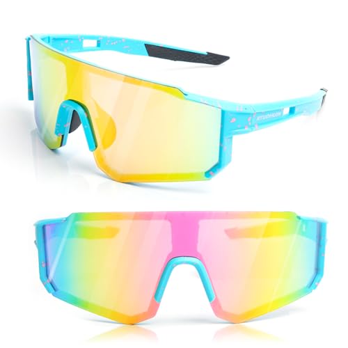 RTUOHUIN Schnelle Brille, Fahrradbrille Sonnenbrille für Herren und Damen UV400 Schutz Sportbrille TR90 Flexiblem Rahmen für MTB Rennrad Fahrrad Ski Laufen Rave - Blaues Rosa RTUOHUIN Schnelle Brille, Fahrradbrille Sonnenbrille für Herren und Damen UV400 Schutz Sportbrille TR90 Flexiblem Rahmen für MTB Rennrad Fahrrad Ski Laufen Rave - Blaues Rosa von RTUOHUIN