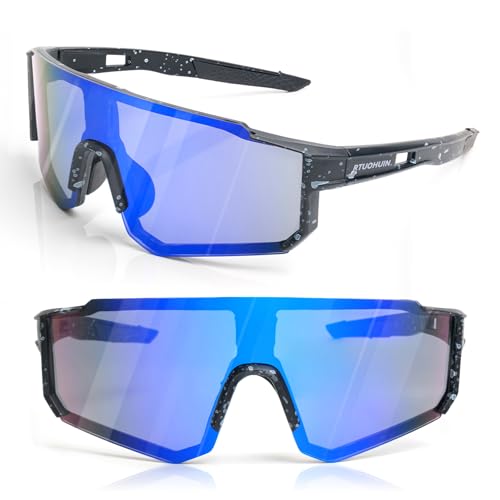 RTUOHUIN Schnelle Brille, Fahrradbrille Sonnenbrille für Herren und Damen UV400 Schutz Sportbrille TR90 Flexiblem Rahmen für MTB Rennrad Fahrrad Ski Laufen Rave - Schwarz Blau RTUOHUIN Schnelle Brille, Fahrradbrille Sonnenbrille für Herren und Damen UV400 Schutz Sportbrille TR90 Flexiblem Rahmen für MTB Rennrad Fahrrad Ski Laufen Rave - Schwarz Blau von RTUOHUIN