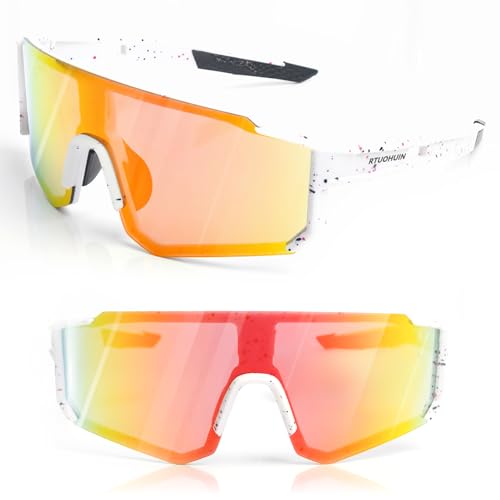 RTUOHUIN Schnelle Brille, Fahrradbrille Sonnenbrille für Herren und Damen UV400 Schutz Sportbrille TR90 Flexiblem Rahmen für MTB Rennrad Fahrrad Ski Laufen Rave - Weiß Orange RTUOHUIN Schnelle Brille, Fahrradbrille Sonnenbrille für Herren und Damen UV400 Schutz Sportbrille TR90 Flexiblem Rahmen für MTB Rennrad Fahrrad Ski Laufen Rave - Weiß Orange von RTUOHUIN