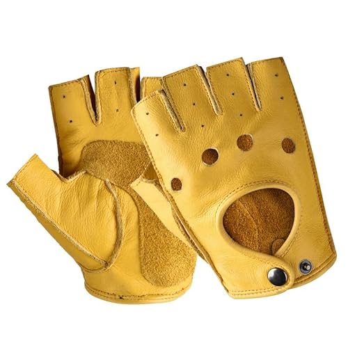 RUDFUZ Fingerlose Handschuhe für Herren, Halbfinger, Fahren, Fitness, Motorrad, Radfahren, Ziegenleder, PU-Lederhandschuhe von RUDFUZ