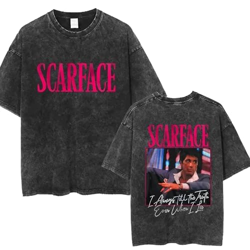 RUENAKH Scarface Classic Film Washed T-Shirt Herren Tony Montana Awesome Einfache T-Shirts Strand O-Ausschnitt Harajuku Tee Shirt Oversized-color01||L von RUENAKH