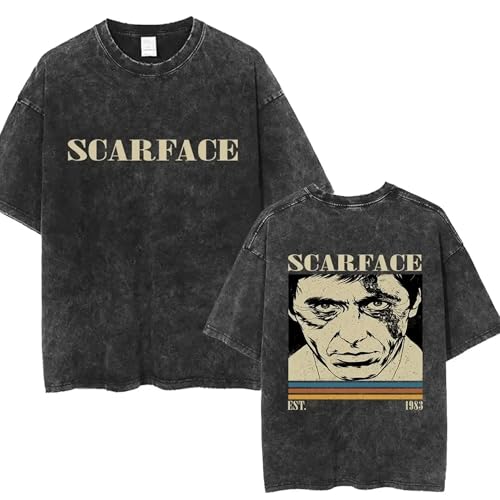 RUENAKH Scarface Classic Film Washed T-Shirt Herren Tony Montana Awesome Einfache T-Shirts Strand O-Ausschnitt Harajuku Tee Shirt Oversized-color09||L von RUENAKH