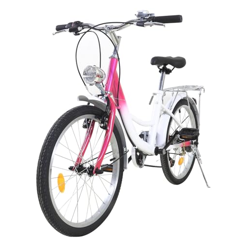 Fahrrad 20 zoll Mädchen, 6 Gang Fahrräder, Fahrrad für Kinder, Verstellbarer Sitz, Kinderfahrrad mit Scheinwerfer, Jugendrad, Fahrräder für Jungen und Mädchen, Citybike, Kinderrad Mountainbike von RUETERY