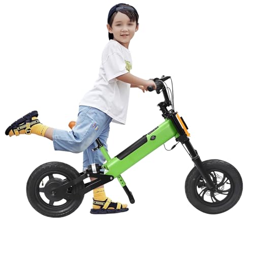 Kinder elektrlaufrad, 200W 12 Zoll Balance Bike, Elektro Laufrad mit Verstellbarer Sitz, 3 Geschwindigkeit, Maximale Belastung 70kg, Fahrstrecke 10km, Trainingsfahrzeug für Kinder über 5 Jahre von RUETERY