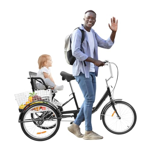 RUETERY Dreirad für Erwachsene, 20 Zoll Tricycle for Adults, Verstellbarer Lenker&Sattel, Senioren Dreirad mit Einkaufskorb und Kindersitz, City Einkauffahrrad Bike, Tricycle Fahrrad, Lastenfahrrad RUETERY Dreirad für Erwachsene, 20 Zoll Tricycle for Adults, Verstellbarer Lenker&Sattel, Senioren Dreirad mit Einkaufskorb und Kindersitz, City Einkauffahrrad Bike, Tricycle Fahrrad, Lastenfahrrad von RUETERY