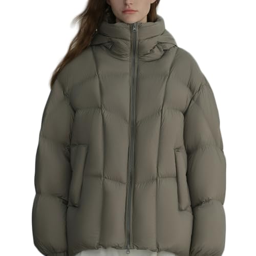 RUIBAOBAO Damen Daunenjacke Kurz Puffer Lockerer Mantel Mit Kapuze Revers Elastischer Kordelzug Ultraleicht Große Taschen Oberbekleidung Verdickter Parka Outdoor Winter,Gray,One Size von RUIBAOBAO