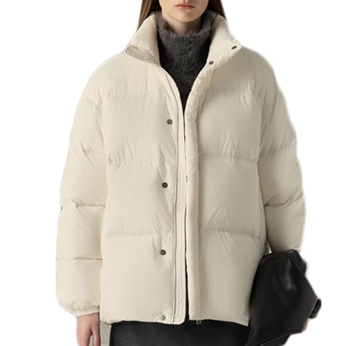 RUIBAOBAO Damen Daunenjacke Kurz Puffer Lockerer Mantel Stehkragen Ultraleicht Große Taschen Oberbekleidung Verdickter Parka Outdoor Winter Braun Grau Beige,Beige,One Size von RUIBAOBAO