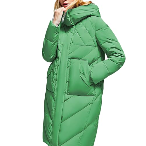 RUIBAOBAO Damen Daunenjacke Lang Dicker Mantel mit Kapuze Schmale Passform Puffer-Oberbekleidung Leicht Große Taschen Gesteppt mit Reißverschluss für Den Outdoor-Winter,Green,L von RUIBAOBAO