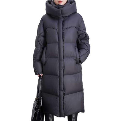 RUIBAOBAO Damen Daunenjacke Puffermantel Stehkragen Ultraleichter Reißverschluss Mit Kapuze Oberbekleidung Outdoor Puffer Knielang Verdickter Lockerer Winterparka,Black,S von RUIBAOBAO