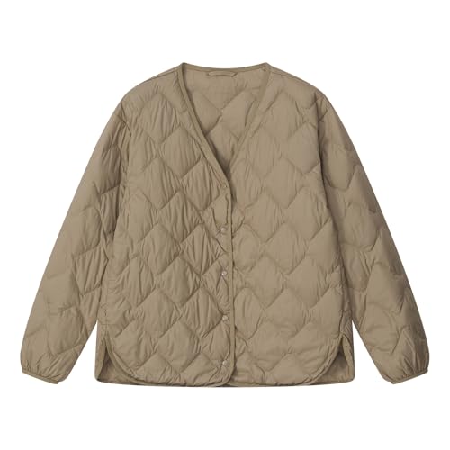 RUIBAOBAO Damen-Daunenjacke Verdickte Weiße Kältebeständige Jacke Business-Casual Mittellanger Winter Kurzer und Mittlerer Stil, Khaki,S von RUIBAOBAO