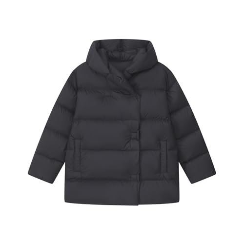 RUIBAOBAO Damen-Daunenjacke Verdickte Weiße Kältebeständige Jacke Business-Casual Mittellanger Winter Kurzer und Mittlerer Stil,Black,L von RUIBAOBAO