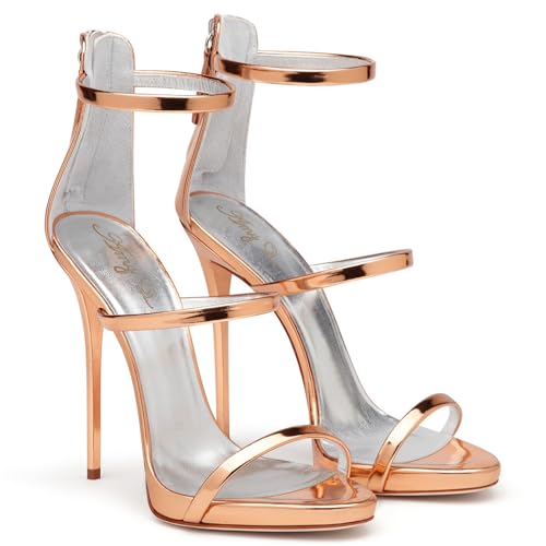 RUIBAOBAO Damen High Heel Schlanke High Heel Sandalen mit Hellem Leder Offener Rücken Absatz Tasche Absatz Sommer Bequeme Party Hochzeitsschuhe 12 CM-13 cm,Golda,38 von RUIBAOBAO