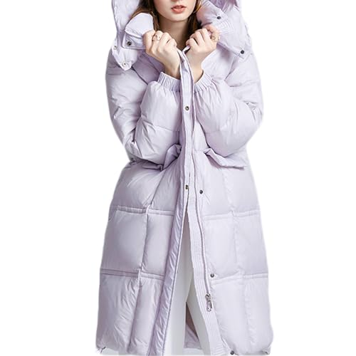 RUIBAOBAO Damen Lange Daunenjacke Puffer Gesteppt Leichter Reißverschluss Große Taschen Dicker Mantel Oberbekleidung Outdoor Knielang Locker Weiß Schwarz Winter,Purple,S von RUIBAOBAO