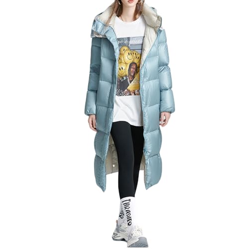 RUIBAOBAO Damen Lange Daunenjacke Puffer Knielang Gesteppt Leicht Reißverschluss Große Taschen Dicker Mantel Oberbekleidung Outdoor Parka Locker Blau Winter,Blue,XL von RUIBAOBAO