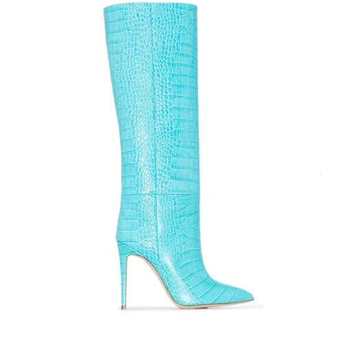 RUIBAOBAO Damen Lange Stiefel Spitze Zehenpartie Stilettoabsatz Nicht Über Dem Knie Modisch Bequem Hohe Pumps mit Hohen Absätzen Schuhe Tanzpartys,Blue,35 von RUIBAOBAO