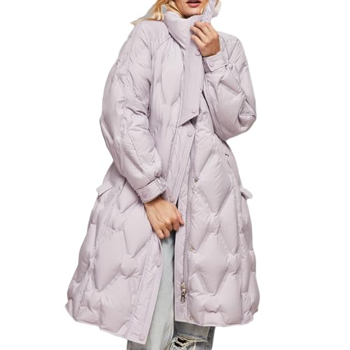 RUIBAOBAO Daunenjacke für Damen Lang Puffer-Oberbekleidung Revers Dicker Mantel Elastischer Kordelzug Schmale Passform Große Taschen Leicht Outdoor-Reißverschluss Winter,Purple,S von RUIBAOBAO