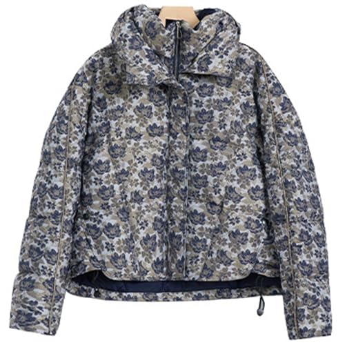 RUIBAOBAO Daunenjacke für Damen Puffermantel Mittellang Gesteppt mit Druck Verdickt Lässig Locker Elastischer Kordelzug Oberbekleidung Revers Lockerer Winter,Gray,S von RUIBAOBAO