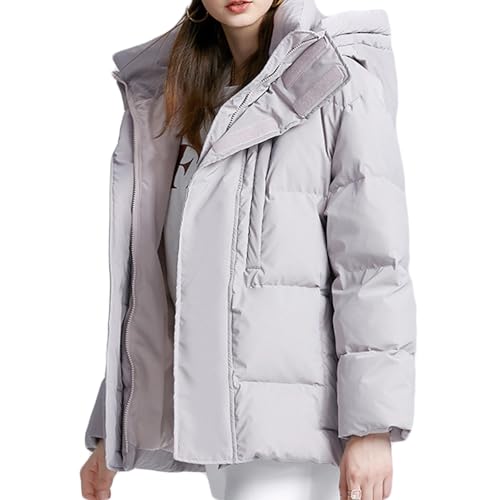 RUIBAOBAO Kurze Daunenjacke Damen Puffer Kapuzenparka Locker Dicker Mantel Gesteppt Große Taschen Outdoor Leicht Reißverschluss Schwarz Lila Winter,Purple,L von RUIBAOBAO