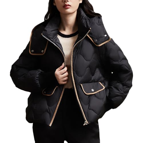 RUIBAOBAO Kurze Daunenjacke für Damen Dicker Mantel Entendaunen Locker Weiß Braun Schwarz Oberbekleidung Jacke Warm Schmale Passform Leicht Isoliert Winter,Black,S von RUIBAOBAO