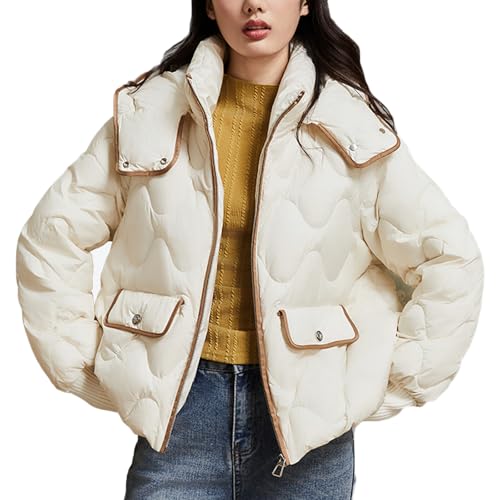 RUIBAOBAO Kurze Daunenjacke für Damen Dicker Mantel Entendaunen Locker Weiß Braun Schwarz Oberbekleidung Jacke Warm Schmale Passform Leicht Isoliert Winter,White,M von RUIBAOBAO