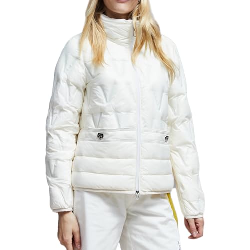 RUIBAOBAO Kurze Daunenjacke für Damen Puffer Slim Fit Stehkragen Oberbekleidung Dicker Mantel Große Taschen Reißverschluss Leicht Gesteppt Skianzüge Outdoor Winter,White,L von RUIBAOBAO