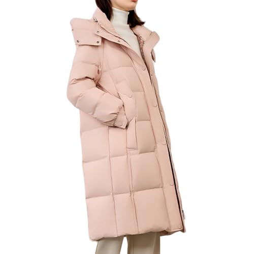 RUIBAOBAO Lange Daunenjacke für Damen Knielang Puffer Verdickte Leichte Oberbekleidung mit Kapuze Reißverschluss Große Taschen Outdoor-Skianzüge Schwarz Braun,Pink,S von RUIBAOBAO