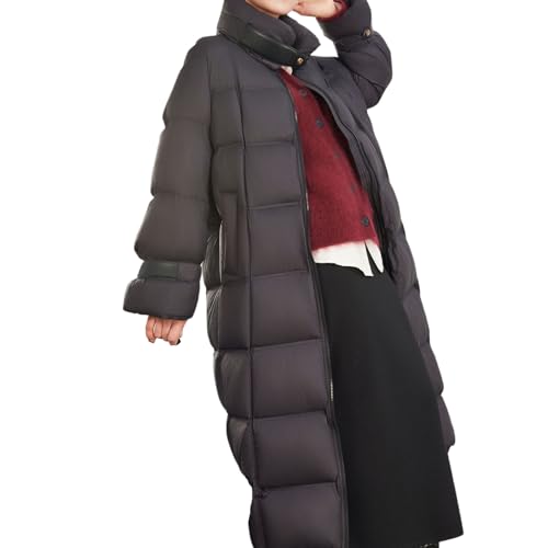 RUIBAOBAO Lange Daunenjacke für Damen Winter Knielang Stehkragen Lockerer Verdickter Mantel Oberbekleidung Große Taschen Puffer Reißverschluss Leichter Outdoor-Parka,Black,M von RUIBAOBAO