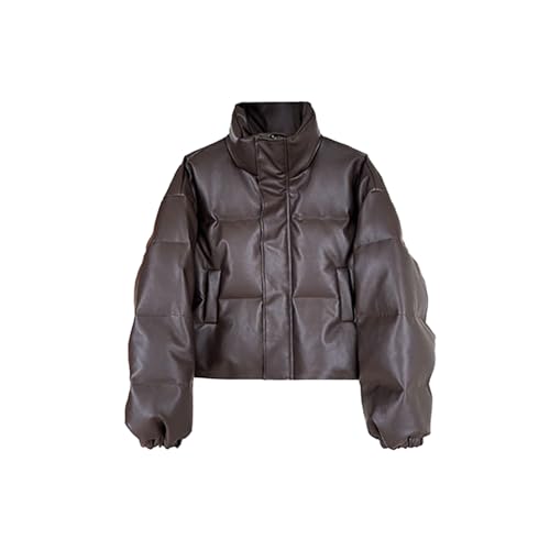 RUIBAOBAO Neue braune Daunenjacke aus PU-Leder für Damen, High-End-90-Samtjacke,Brown,L von RUIBAOBAO