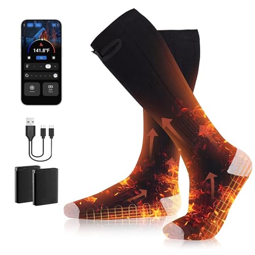 Beheizte Socken, wiederaufladbarer Akku, beheizte Socken für Männer und Frauen, ideal für Skifahren im Freien, Wintercamp, Wandern (Handy-App + Shift, 36-44) von RUICUBEI