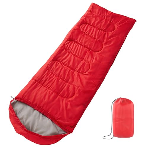 Kompakter Schlafsack für 3 Jahreszeiten, bequem, übergroß, 180 x 75 cm, geeignet für Erwachsene, ultraleicht, tragbar, mit Kompressionsbeutel, für Camping, Reisen, Wandern (rot) von RUICUBEI