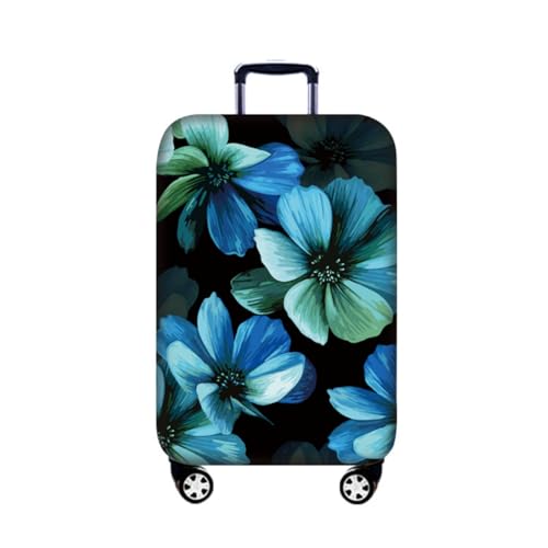 Kofferabdeckung Elastisch Waschbar Kratzfest Gepäckabdeckung Tropischem Pflanzen Blatt Blumen Muster Polyester Reisegepäck Trolley Kofferbezug Reisezubehör (Blau,M (22-24 Zoll)) von RUILBJ