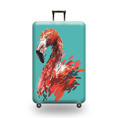 Kofferabdeckung Elastische Waschbare Anti-Kratz Gepäckabdeckung Blume Flamingo Muster Polyester Gepäck Trolley Case Cover Protector Fits 18-32 Zoll Koffer Reisezubehör (Rot Blau,XL) von RUILBJ