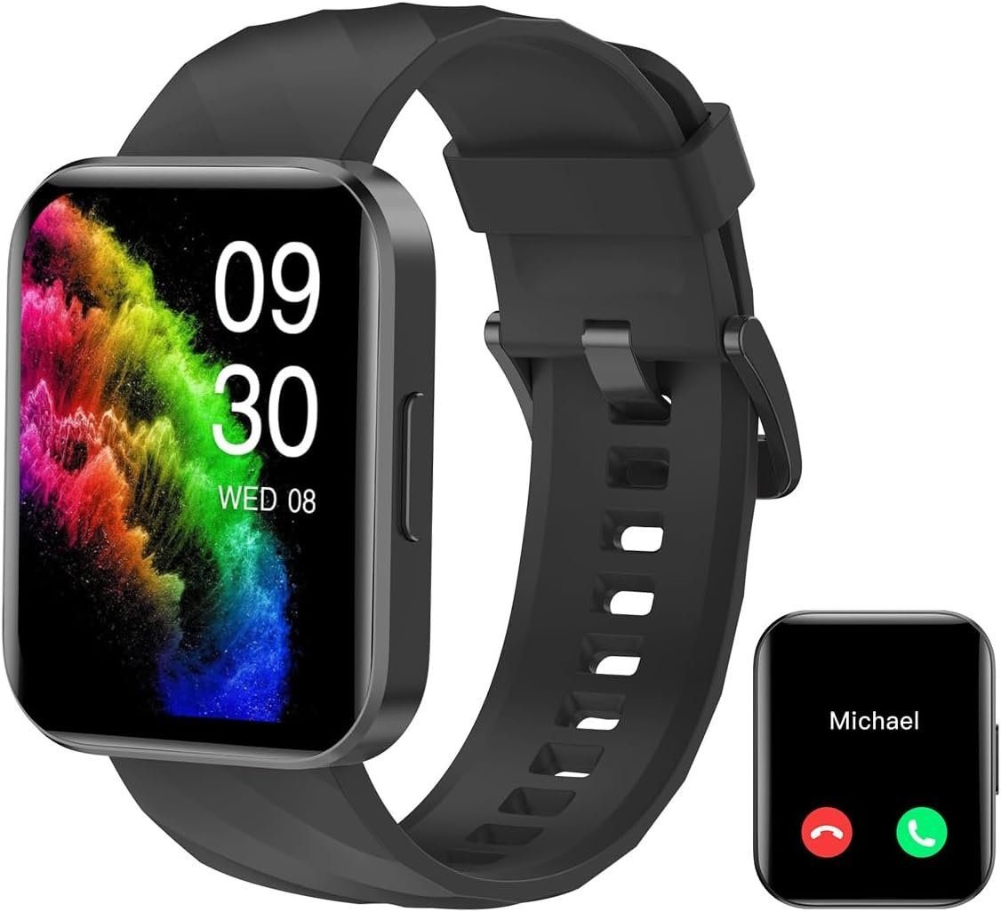 RUIMEN Smartwatch (1,85 Zoll, Android iOS), Damen Herren mit Telefonfunktion Fitnessuhr Pulsmesser Wasserdicht Uhr von RUIMEN