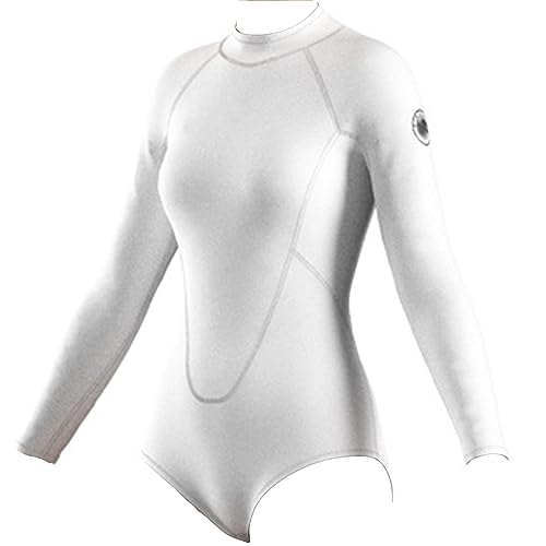 2MM Einteiliger Langarm-Neoprenanzug, Damen-Ultra-Stretch-Shorty-Neopren-Neoprenanzug, verdickter Taucheranzug mit Reißverschluss am Rücken, zum Schwimmen, Surfen, Schnorcheln,Weiß,S von RUIZE