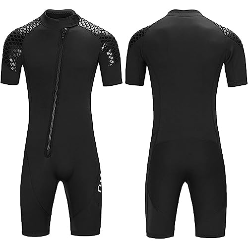 Herren Shorty 3 mm Neopren-Shorty-Neoprenanzug, einteiliger Tauchanzug, Frontreißverschluss-Neoprenanzug zum Tauchen, Schnorcheln, Surfen, Schwimmen,Schwarz,3XL von RUIZE